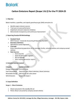 Carbon Emissions Report (Scope 1 & 2) for the FY 2024-25