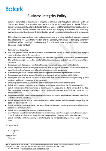 Business Integrity Policy