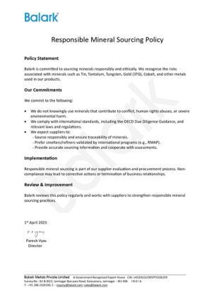 Responsible Mineral Sourcing Policy